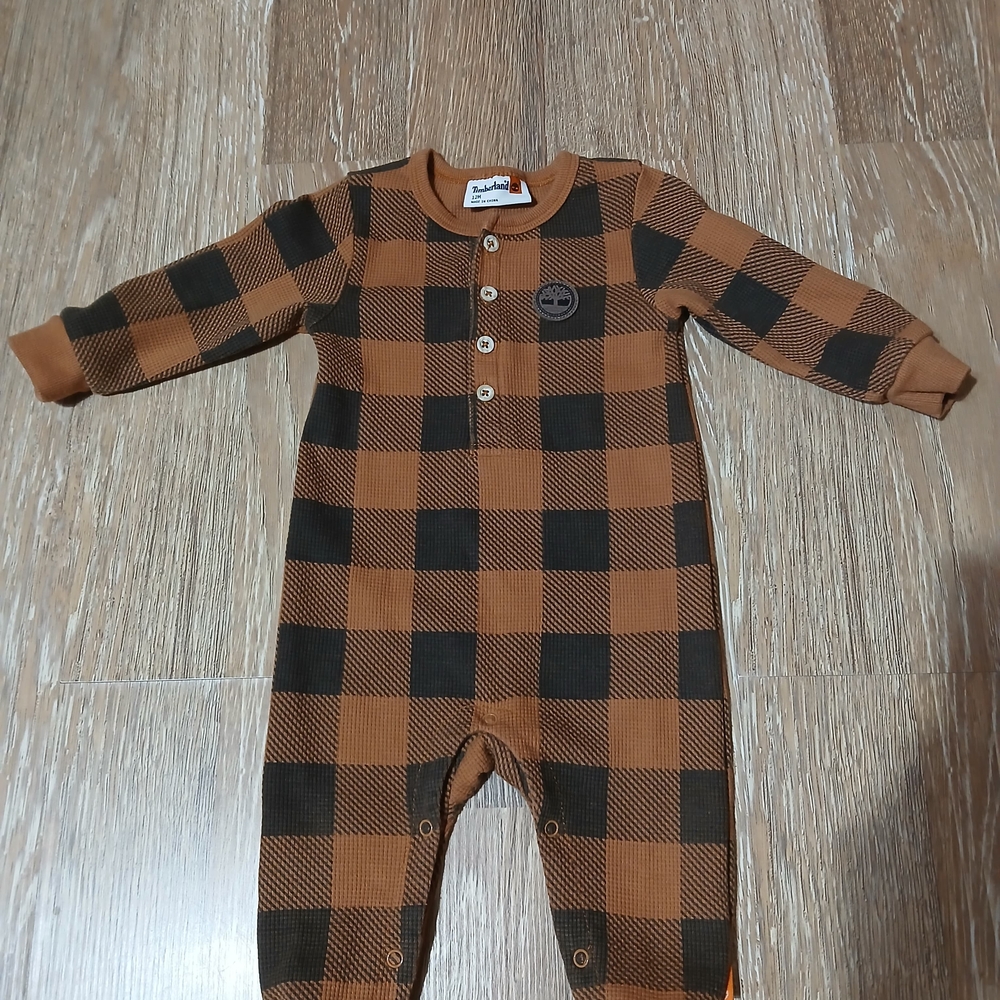 Timberland Kids Plaid Brown and Black Footie